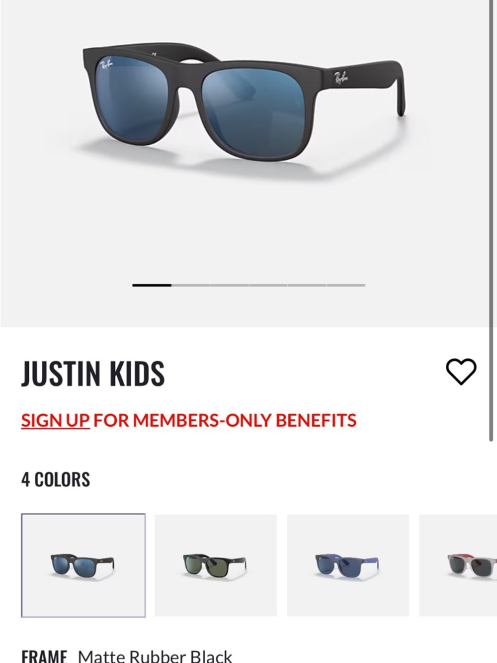 Ray-Ban Justin Kids Sunglasses in Black with Blue Lenses